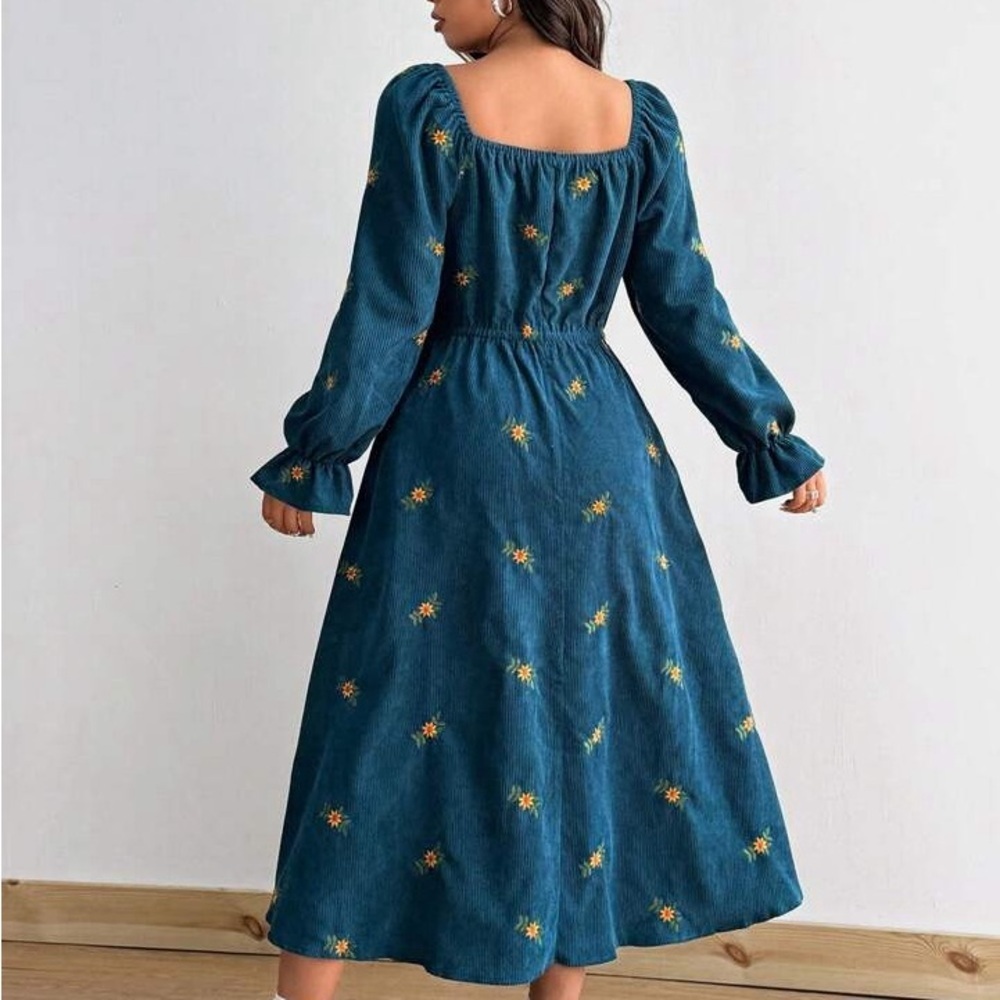 SHEIN Curve Teal Floral Button Front Maxi Dress - Picture 6 of 8